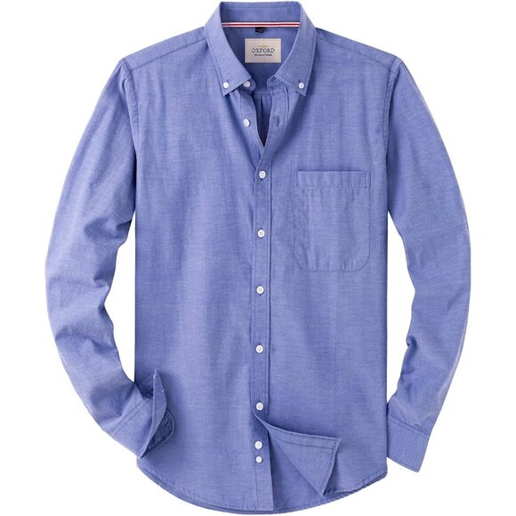 Men's Blue Long Sleeve Button Down Shirts with Pockets